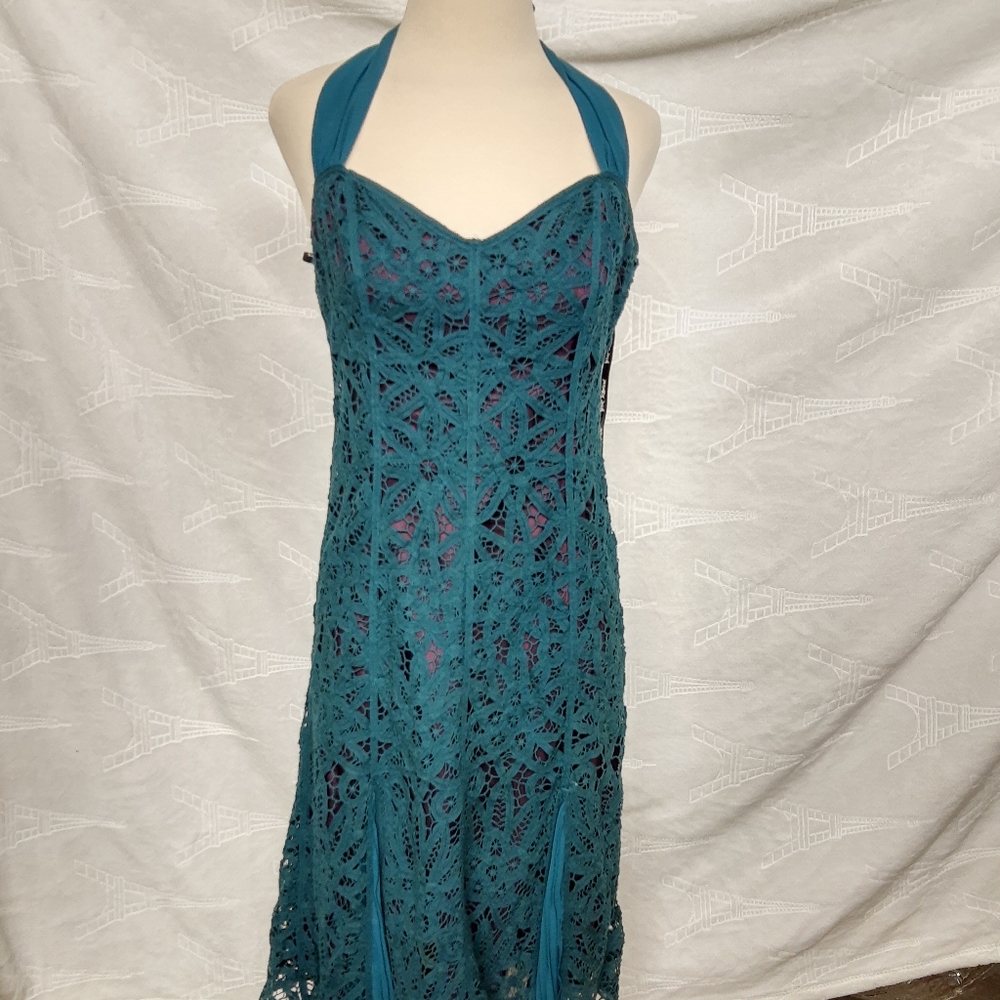 Betsey Johnson NY Dark Green Lace Halter Dress